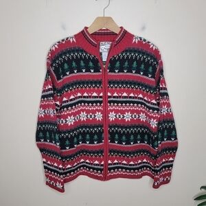 Vintage Heirloom Collectibles | Christmas Tree Snowflake Knit Zip Front Cardigan
